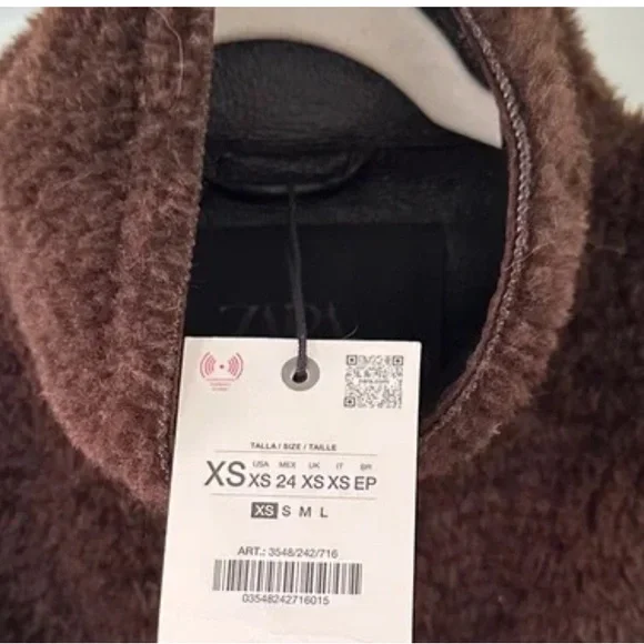 Zara NWT faux shearling double faced jacket dark brown ZW Collection 3548/242 - Picture 6 of 13